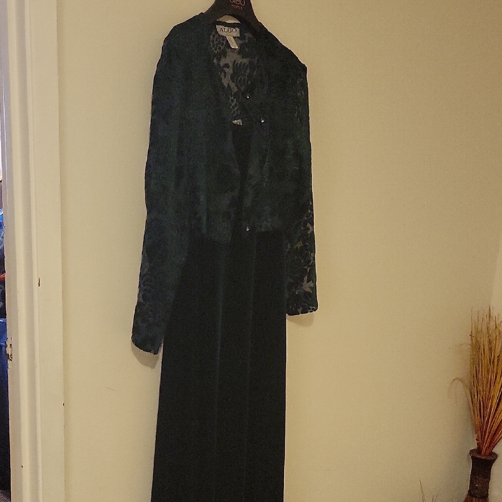 Velour Green Maxi Dress With Jacket